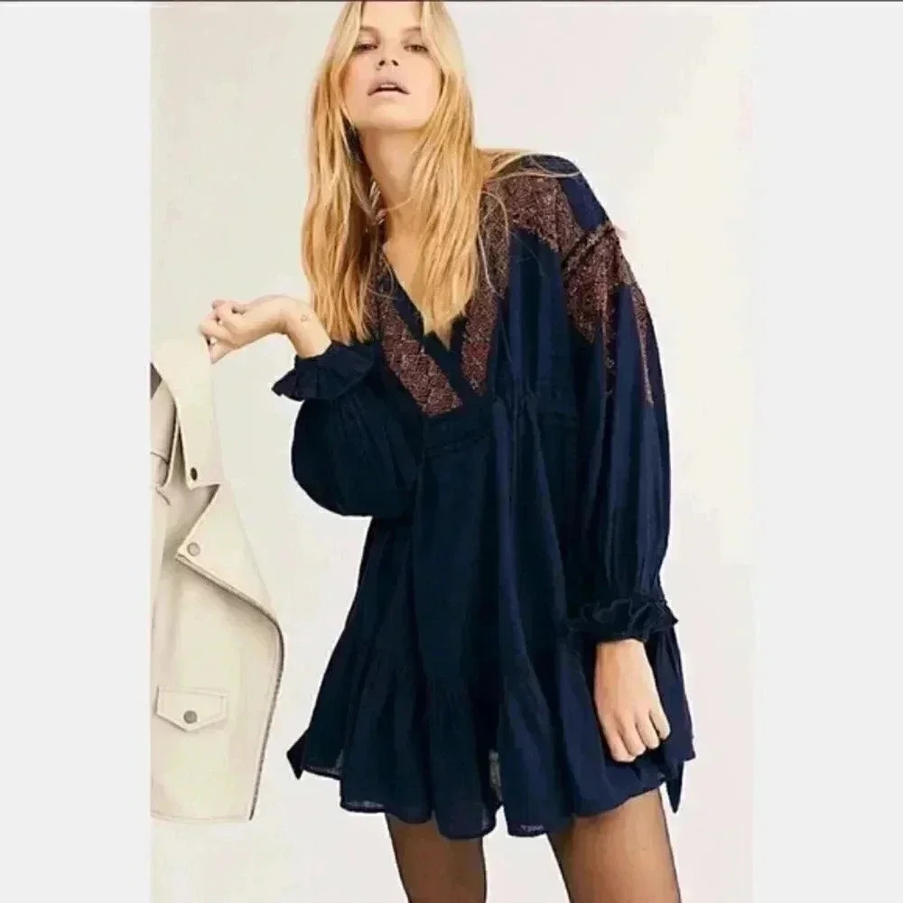 Free People Embroidered Mini Dress